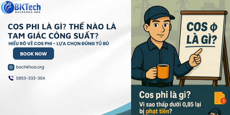 Cos phi là gì, tủ tụ bù, công suất phản kháng, kVA, kVAr. kW. tam giác công suất, hệ số công suất
